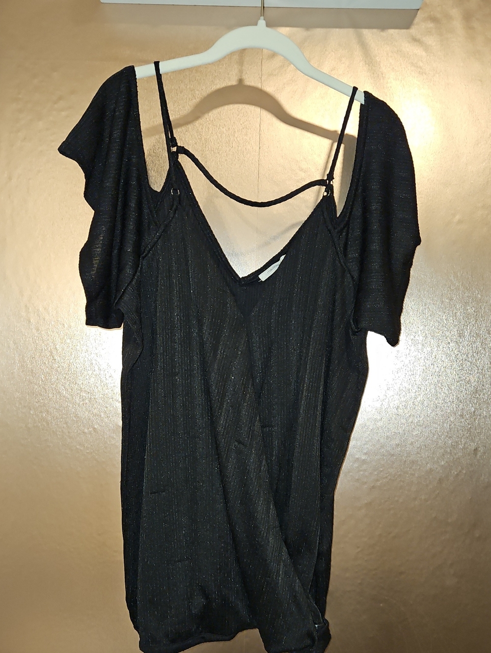 Maurices Shimmer Black Cold-Shoulder Strappy V-Neck Top
